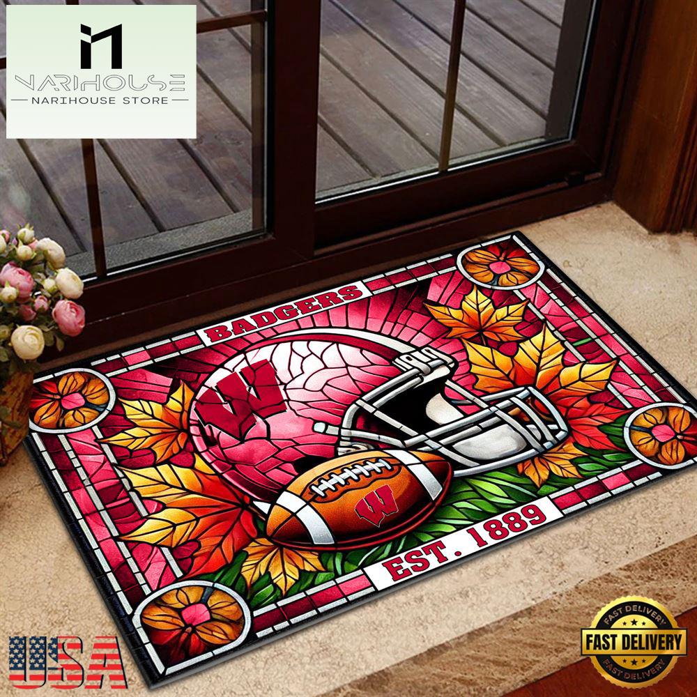 Ncaa Wisconsin Badgers Football Stained Glass Style Doormats , Large Doormats Outdoors