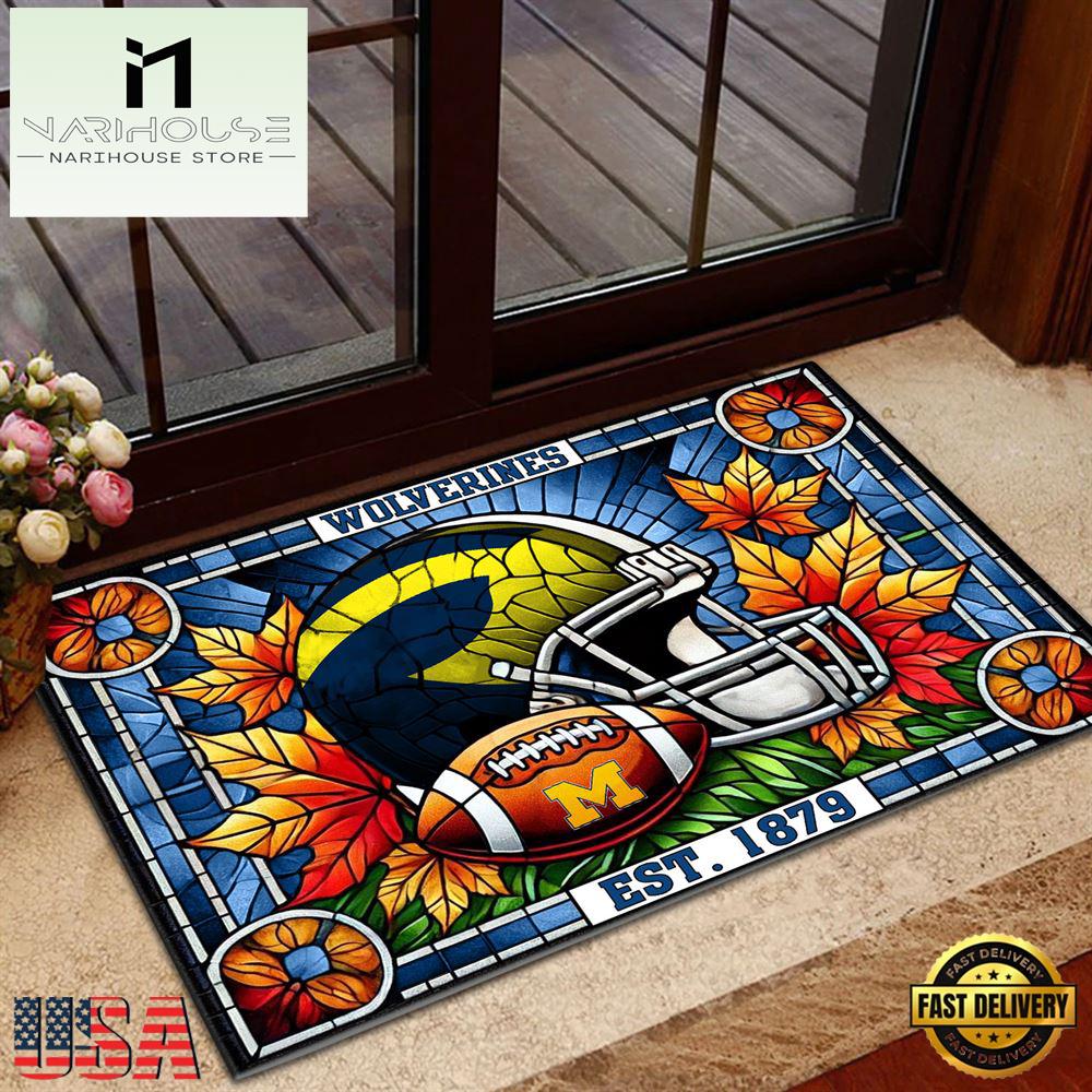 Ncaa Michigan Wolverines Football Stained Glass Style Doormats , Large Doormats Outdoors