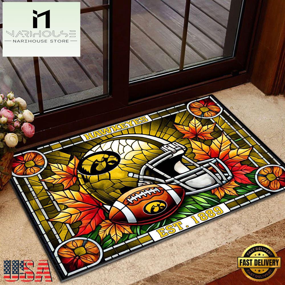 Ncaa Iowa Hawkeyes Football Stained Glass Style Doormats , Large Doormats Outdoors