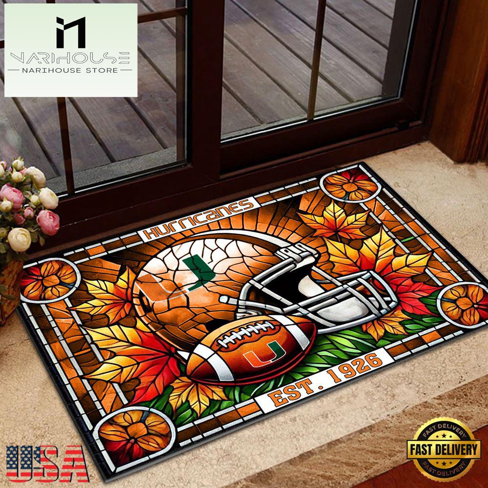 Ncaa Miami Hurricanes Football Stained Glass Style Doormats , Large Doormats Outdoors