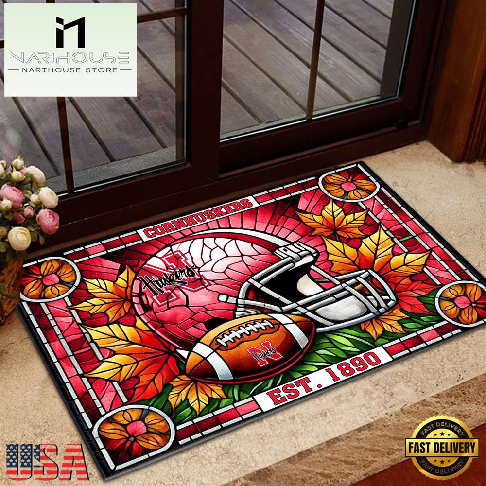 Ncaa Nebraska Cornhuskers Football Stained Glass Style Doormats , Large Doormats Outdoors