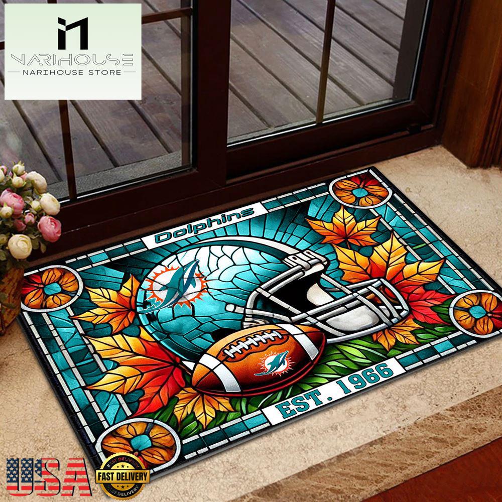 Nfl Miami Dolphins Football Stained Glass Style Doormats , Outdoor Doormats