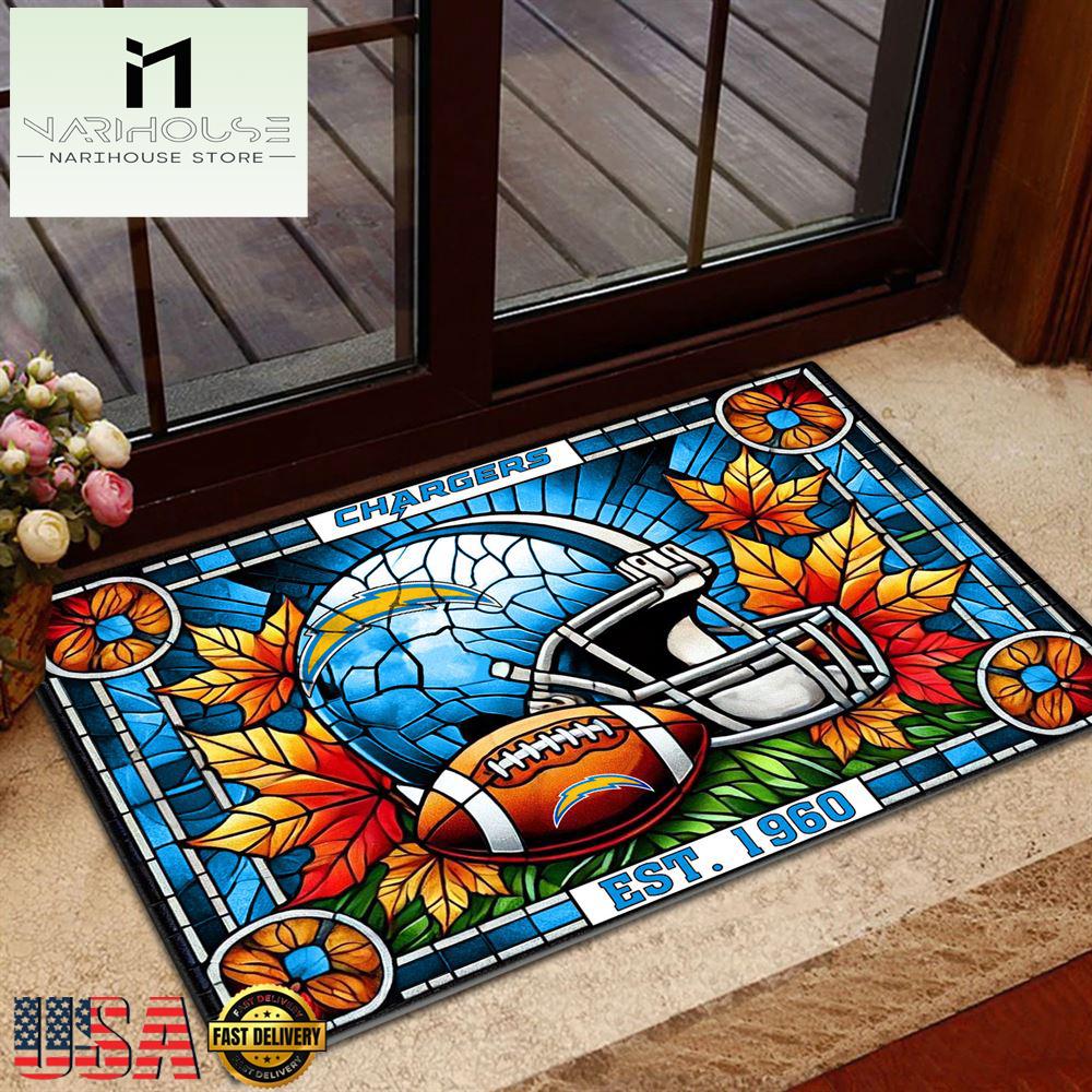 Nfl Los Angeles Chargers Football Stained Glass Style Doormats , Outdoor Doormats
