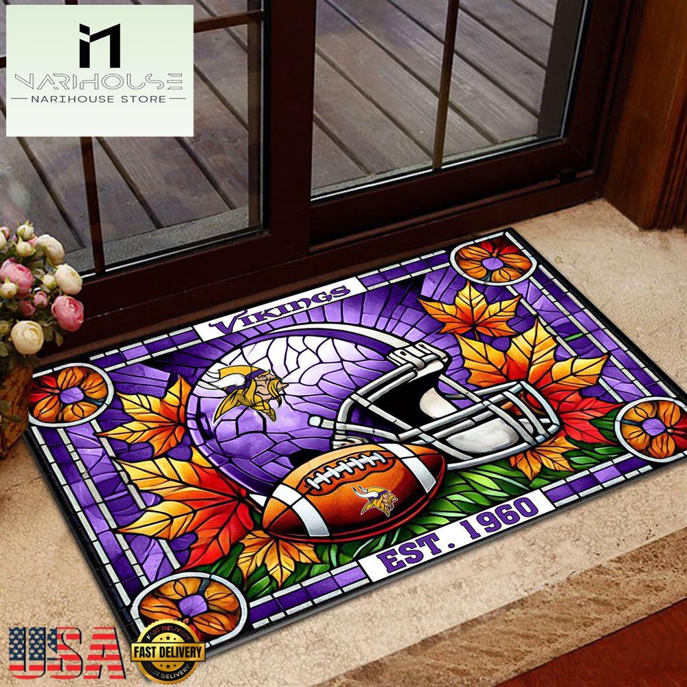 Nfl Minnesota Vikings Football Stained Glass Style Doormats , Outdoor Doormats