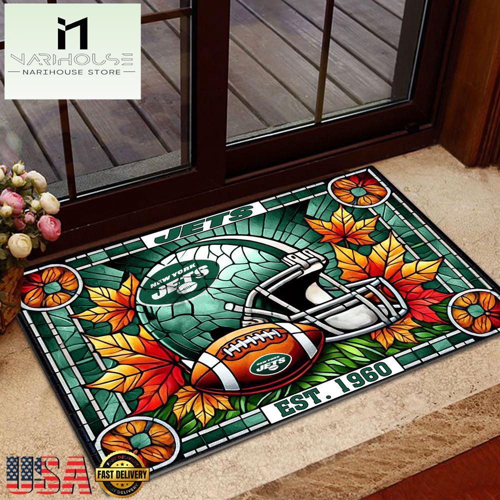 Nfl New York Jets Football Stained Glass Style Doormats , Outdoor Doormats