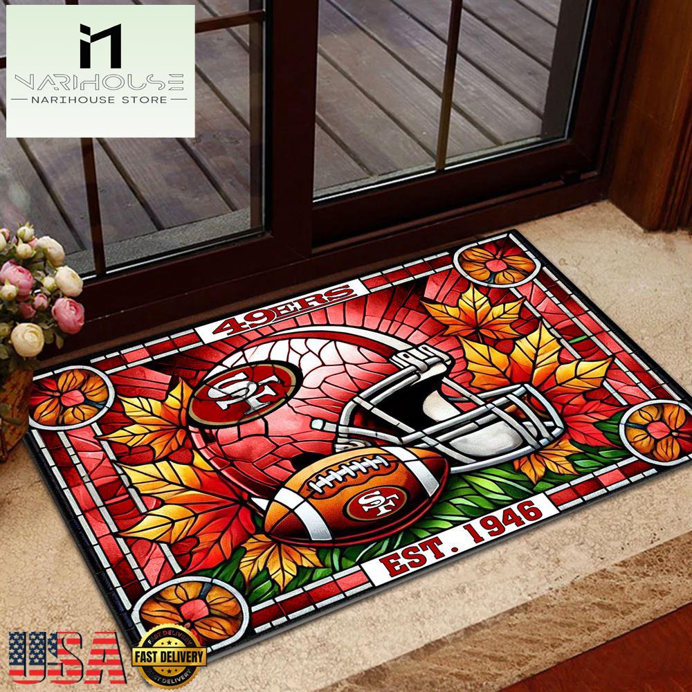 Nfl San Francisco 49Ers Football Stained Glass Style Doormats , Outdoor Doormats