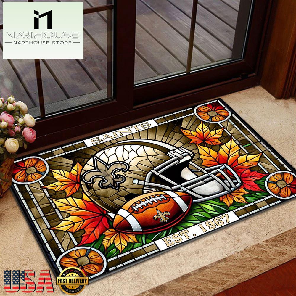 Nfl New Orleans Saints Football Stained Glass Style Doormats , Outdoor Doormats