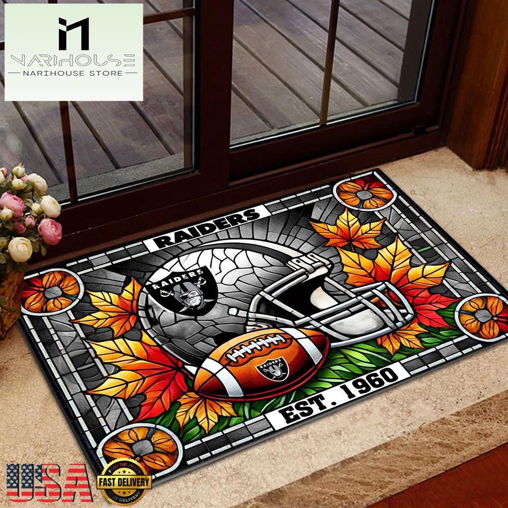 Nfl Las Vegas Raiders Football Stained Glass Style Doormats , Outdoor Doormats