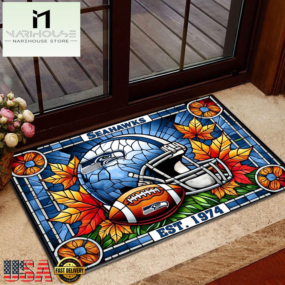 Nfl Seattle Seahawks Football Stained Glass Style Doormats , Outdoor Doormats