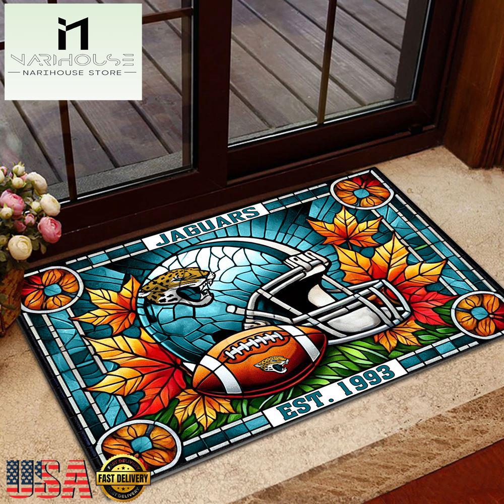 Nfl Jacksonville Jaguars Football Stained Glass Style Doormats , Outdoor Doormats