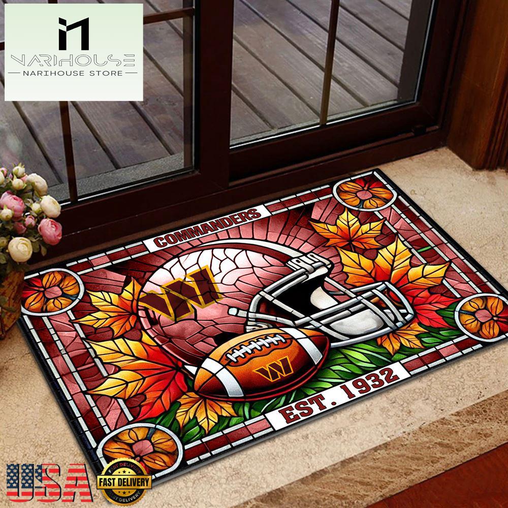 Nfl Washington Commanders Football Stained Glass Style Doormats , Outdoor Doormats