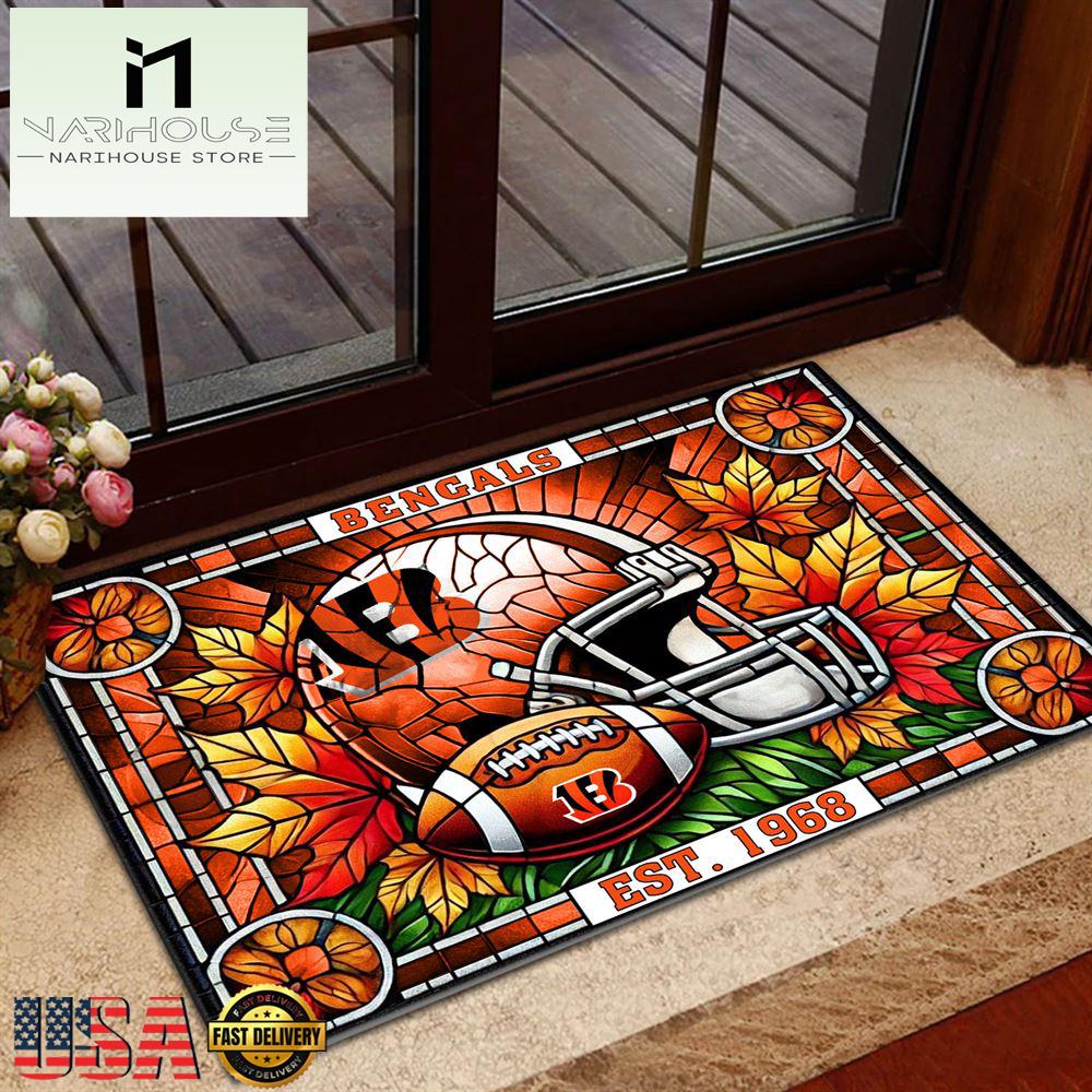 Nfl Cincinnati Bengals Football Stained Glass Style Doormats , Outdoor Doormats