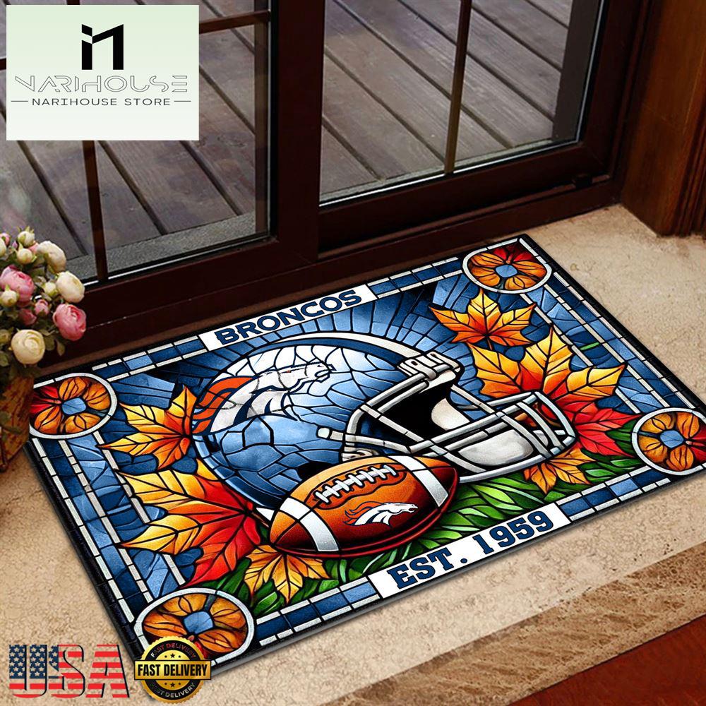 Nfl Denver Broncos Football Stained Glass Style Doormats , Outdoor Doormats