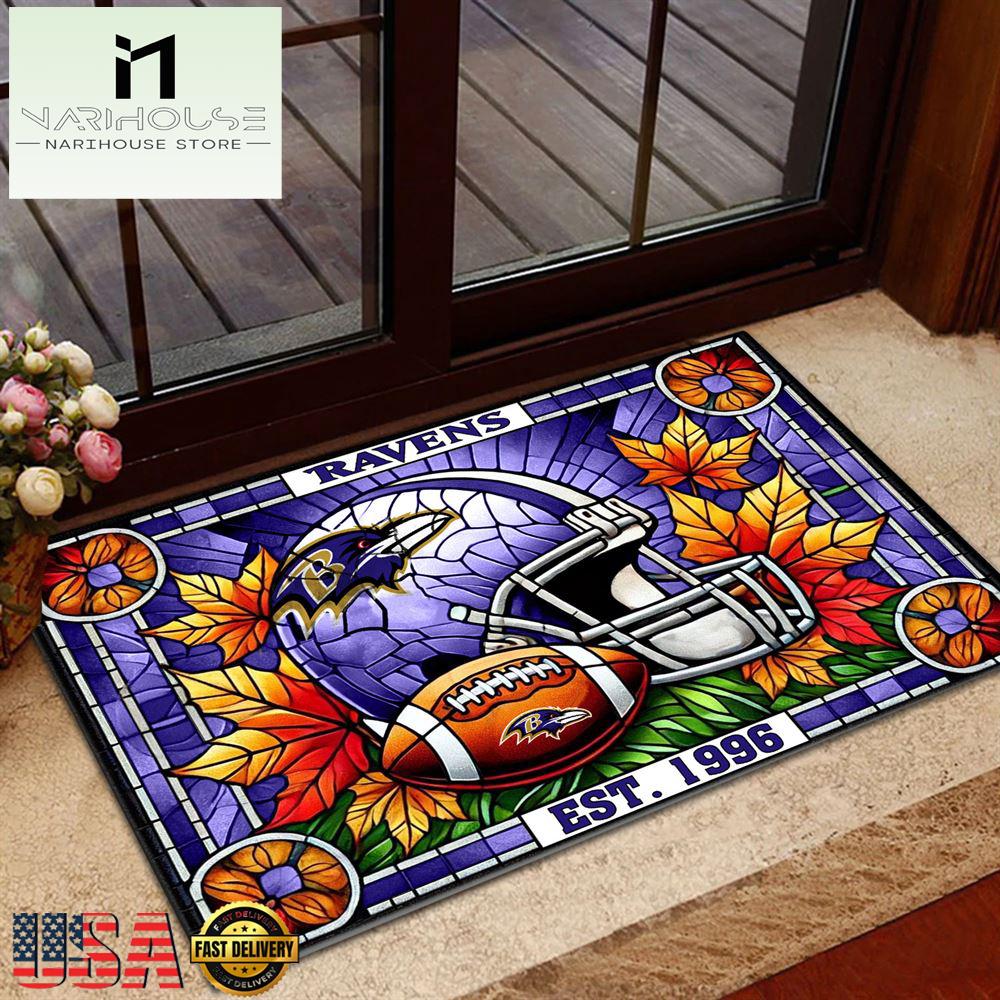 Nfl Baltimore Ravens Football Stained Glass Style Doormats , Outdoor Doormats