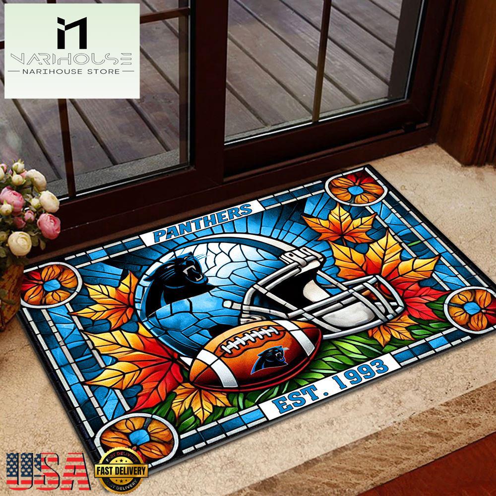 Nfl Carolina Panthers Football Stained Glass Style Doormats , Outdoor Doormats