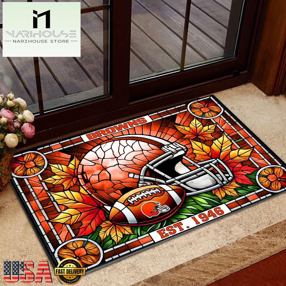 Nfl Cleveland Browns Football Stained Glass Style Doormats , Outdoor Doormats