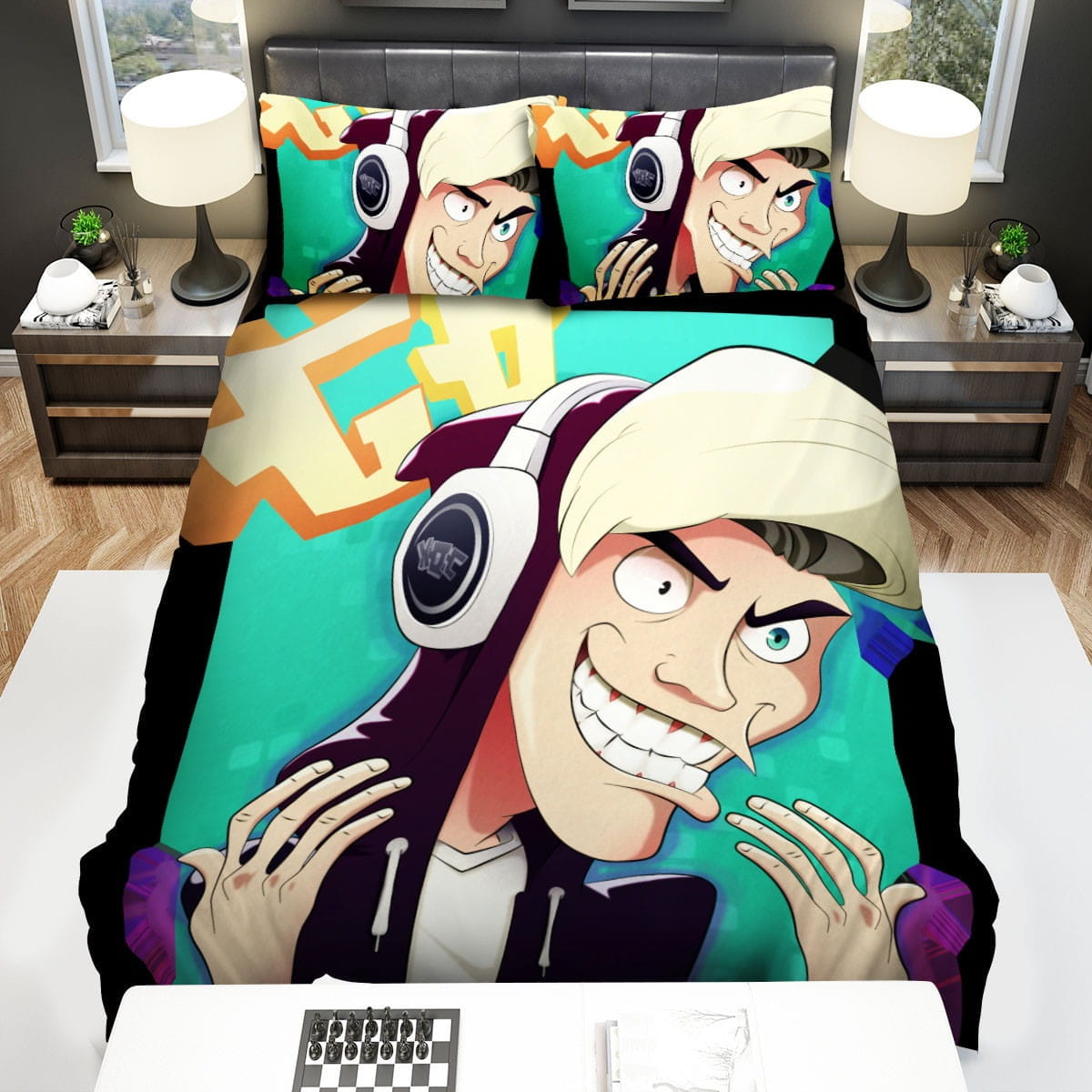 Streamer Xqc Caricature Art Decorative Bedding Sets with Duvet Cover Flatsheet Pillowcases