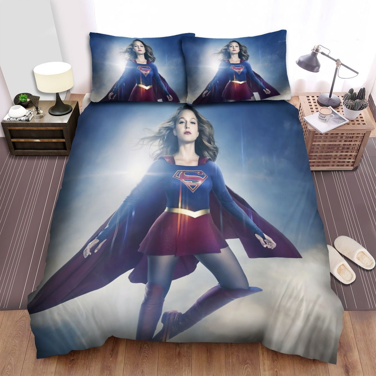 Supergirl Flying In The Air Decorative Bedding Sets with Duvet Cover Flatsheet Pillowcases