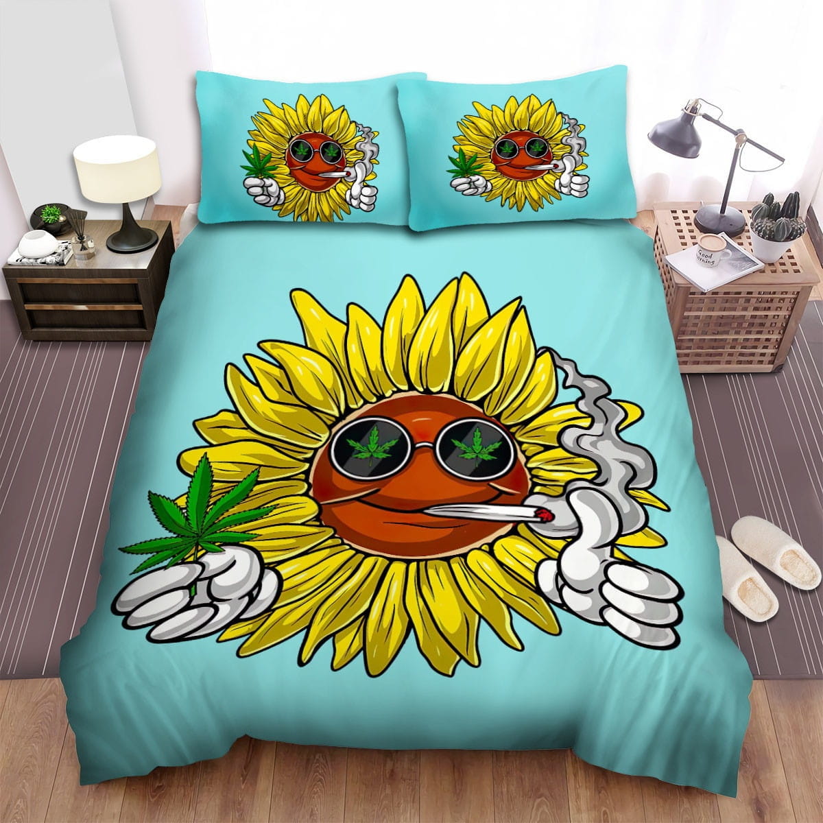 Sunflower Hippie Stoner Bedding Sets Duvet Cover Flatsheet Pillowcases Perfect Gift For Fans