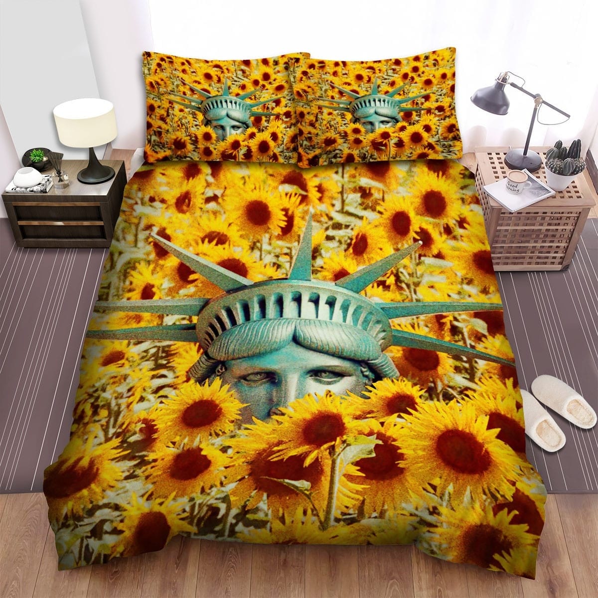 Sunflower Statue Of Liberty Bedding Sets Duvet Cover Flatsheet Gift For Wife Husband Besties