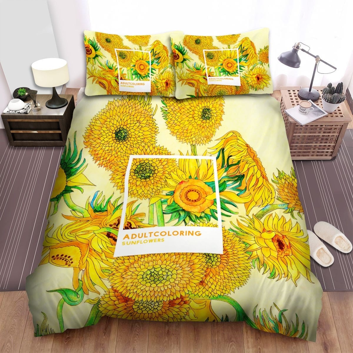 Sunflower Coloring Bedding Set Duvet Cover Gift For Christmas Birthday Thanksgiving