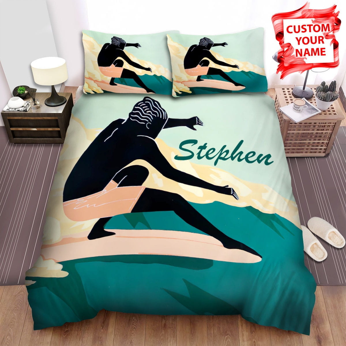 Surfing A Man On Wave Decorative Bedding Sets with Duvet Cover Flatsheet Pillowcases