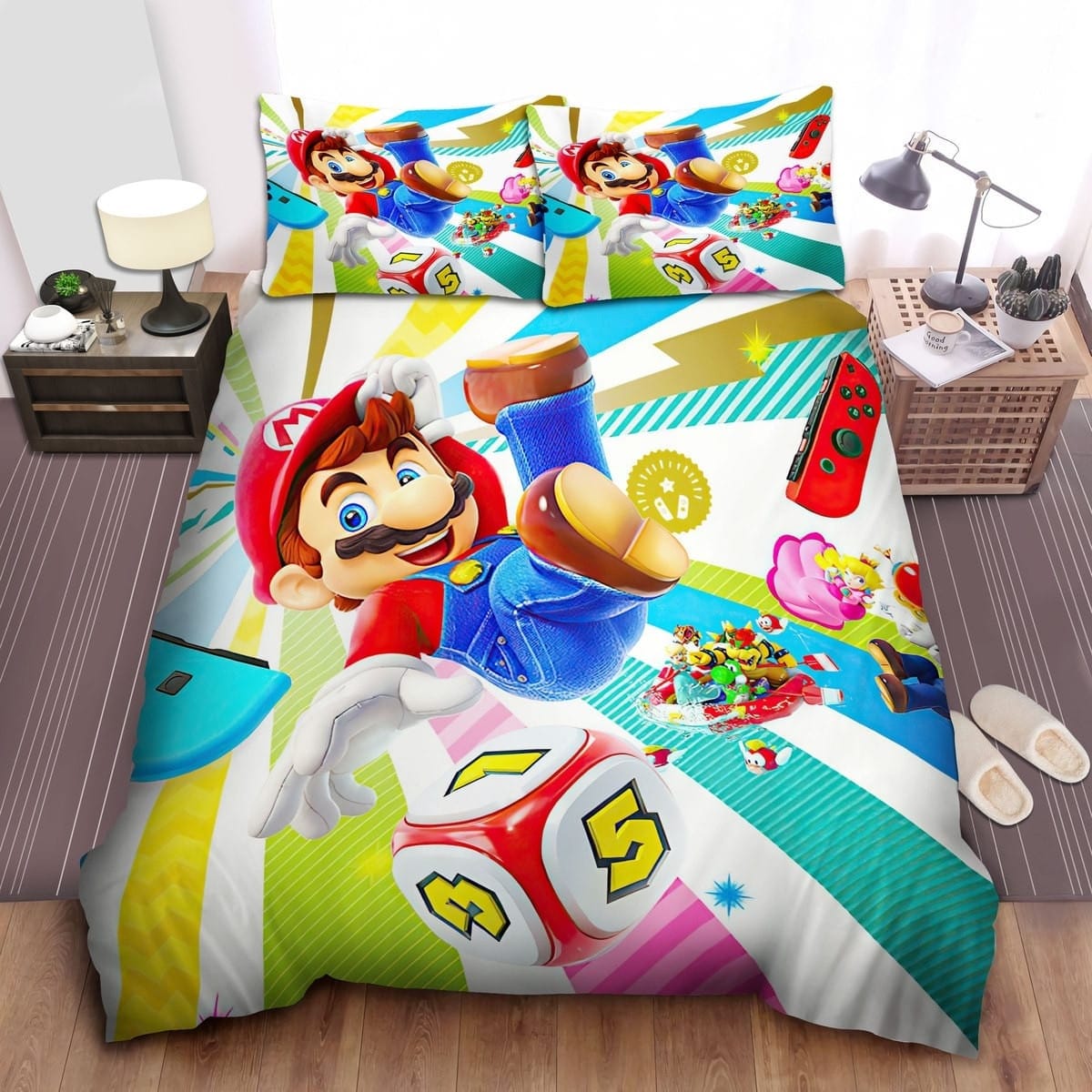 Super Mario Party Games Decorative Bedding Sets with Duvet Cover Flatsheet Pillowcases