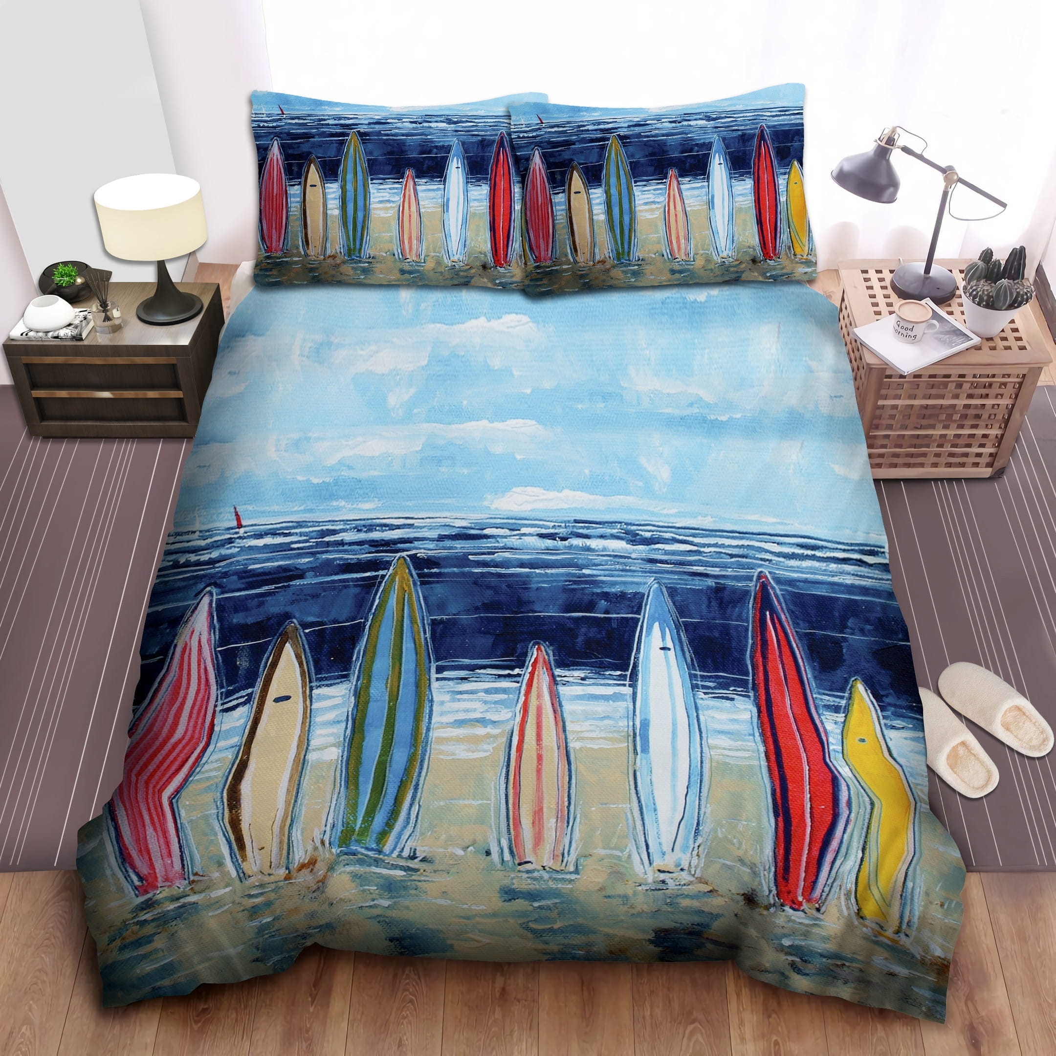 Surfboard On The Beach Bedding Set Duvet Cover Gift For Christmas Birthday Thanksgiving