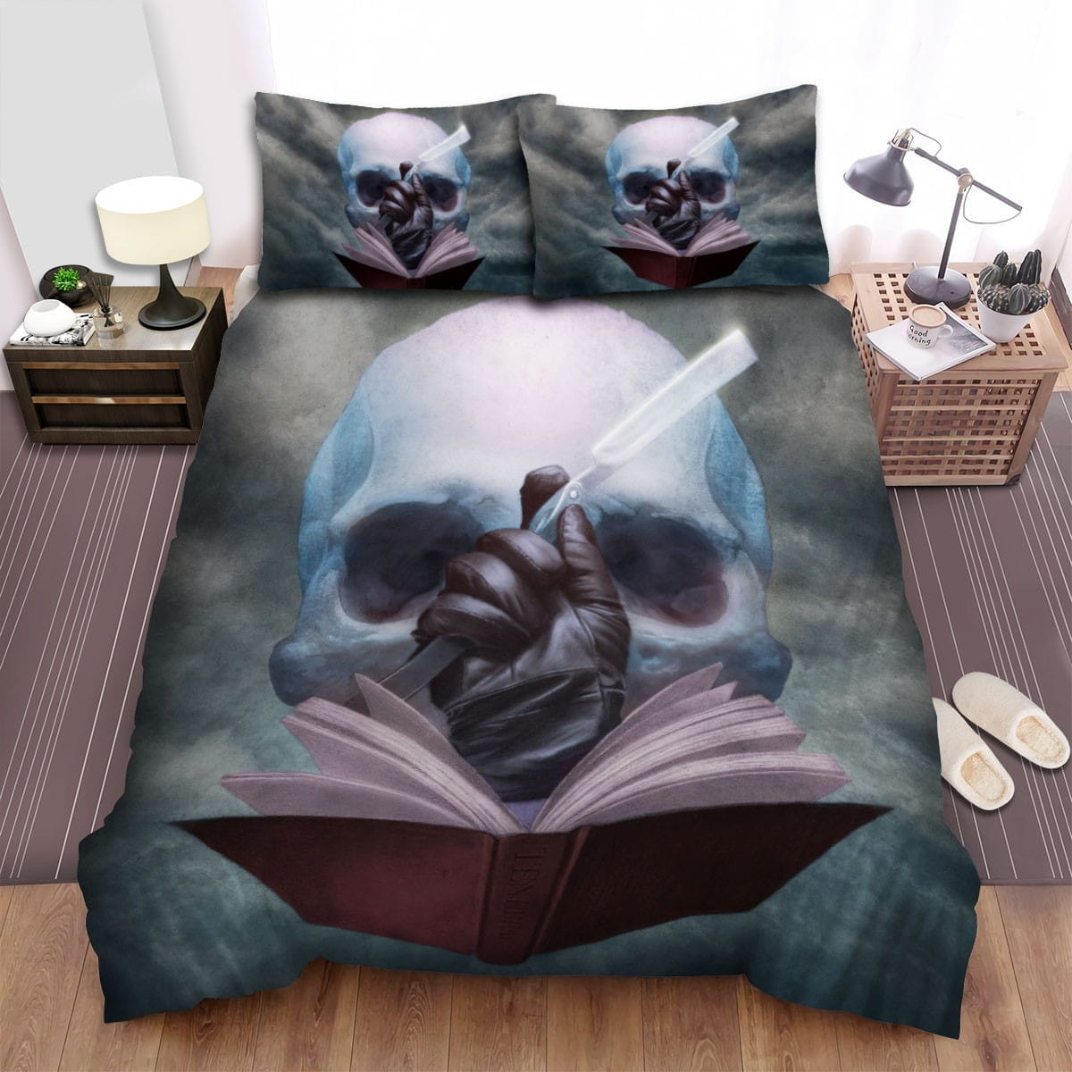 Tenebrae Skull And Book Decorative Bedding Sets with Duvet Cover Flatsheet Pillowcases