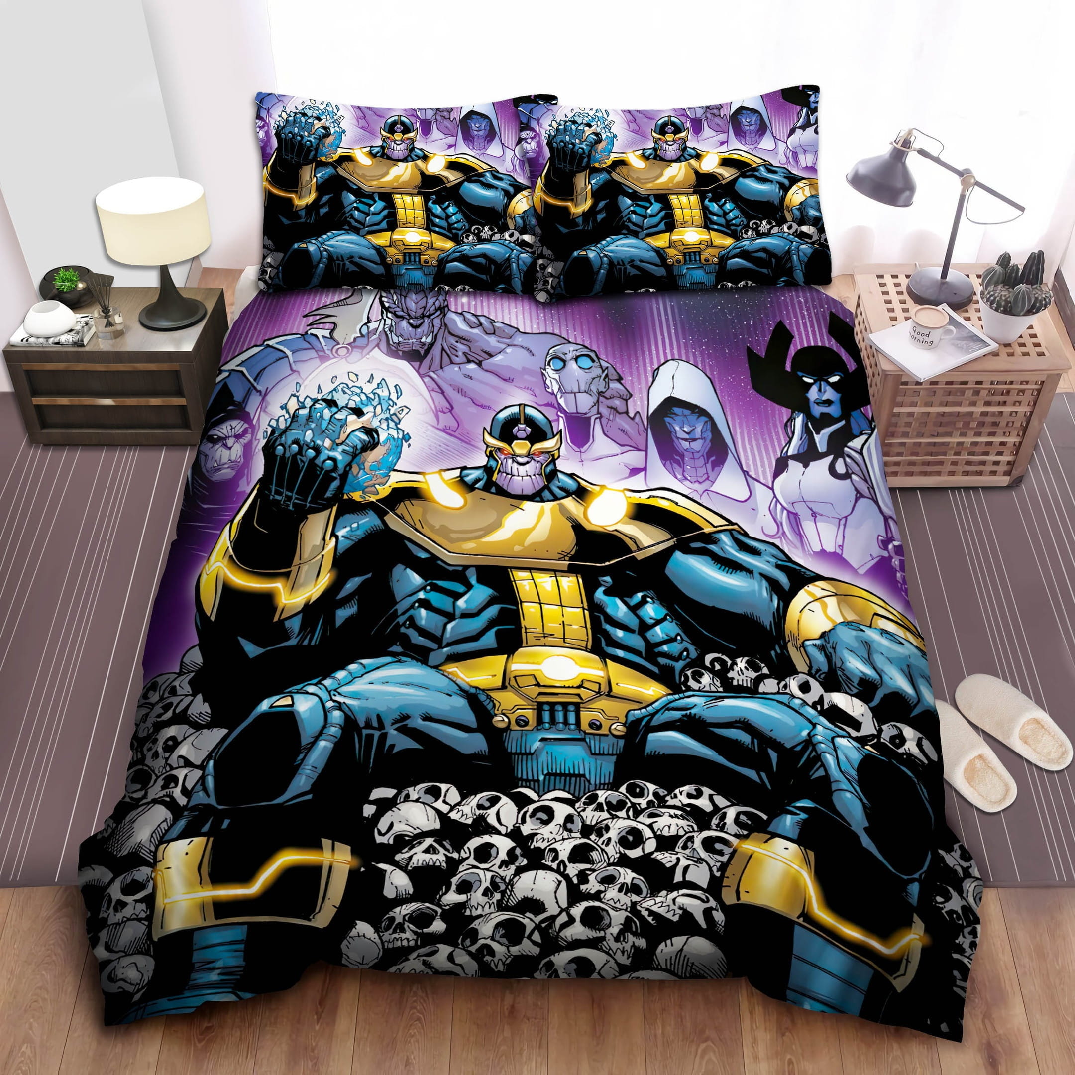 Thanos And Skulls Bedding Sets Duvet Cover Flatsheet Gift For Wife Husband Besties