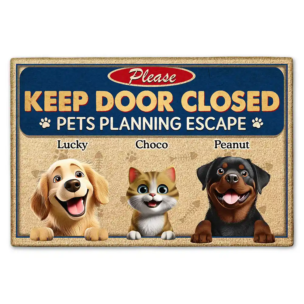 Please Keep Door Closed Dog Cat Escape Cute Realistic Pet Doormat