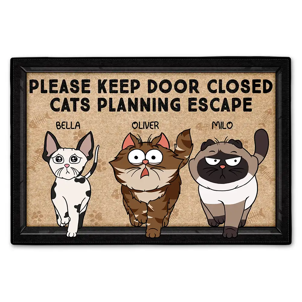 Please Keep Door Closed Cats Planning Escape Go Toward Cartoon Doormat