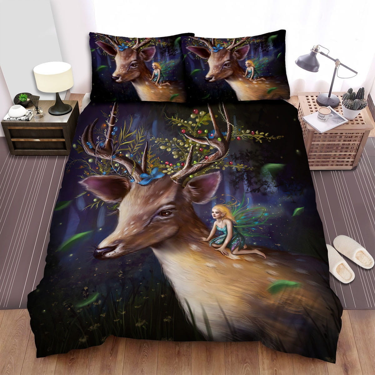 The Deer And The Fairy Bedding Set Duvet Cover Gift For Christmas Birthday Thanksgiving