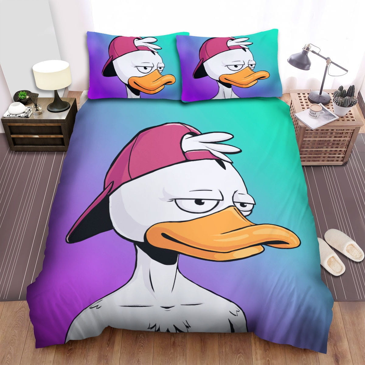 The Duck Wearing A Cap Decorative Bedding Sets with Duvet Cover Flatsheet Pillowcases