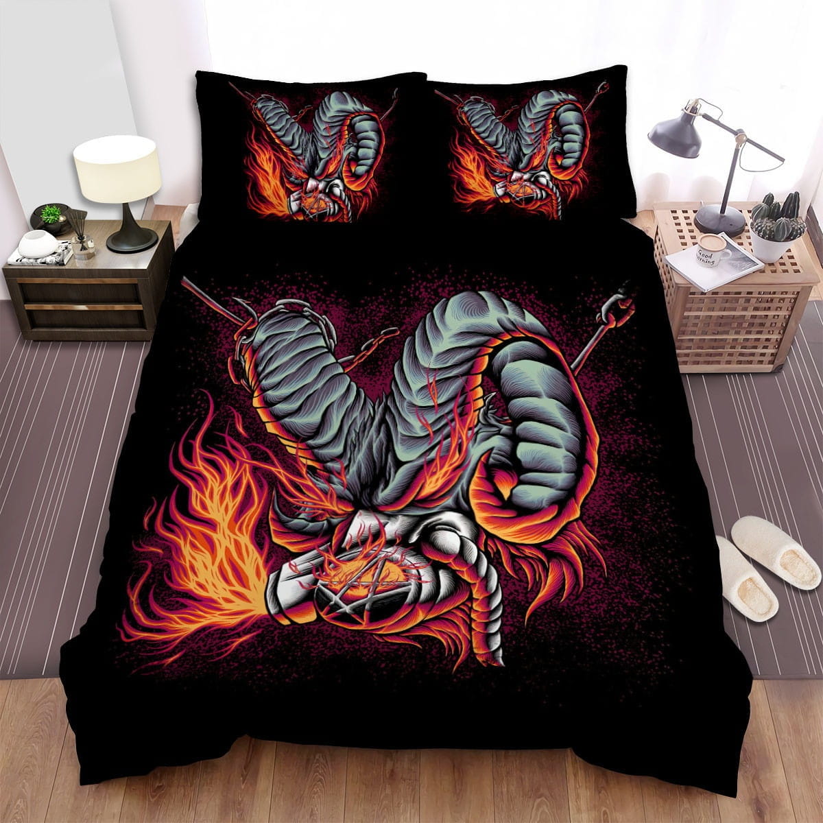 The Demon Goat Burning Art Decorative Bedding Sets with Duvet Cover Flatsheet Pillowcases