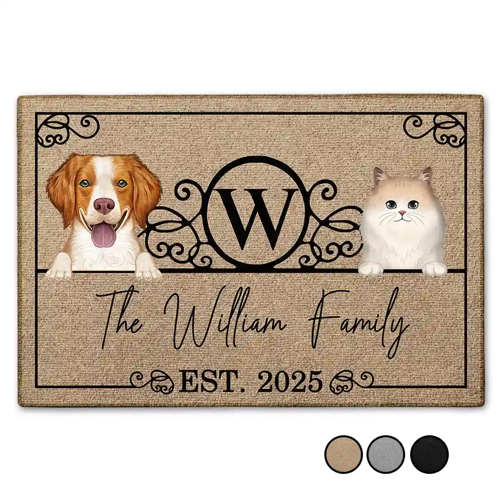 Monogram Family Name Dog Cat Pet Doormat