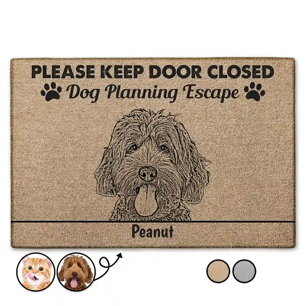Custom Photo Dogs Cats Pets Planning Escape Pencil Drawing Doormat