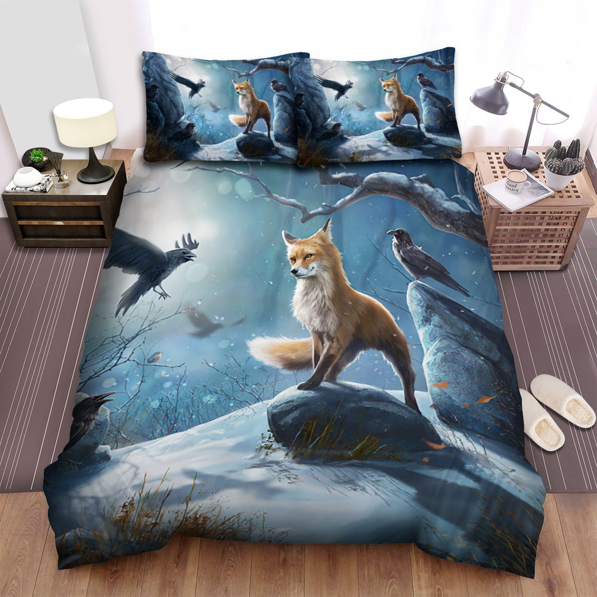 The Fox And The Crows Bedding Sets Duvet Cover Flatsheet Gift For Christmas Thanksgiving Halloween