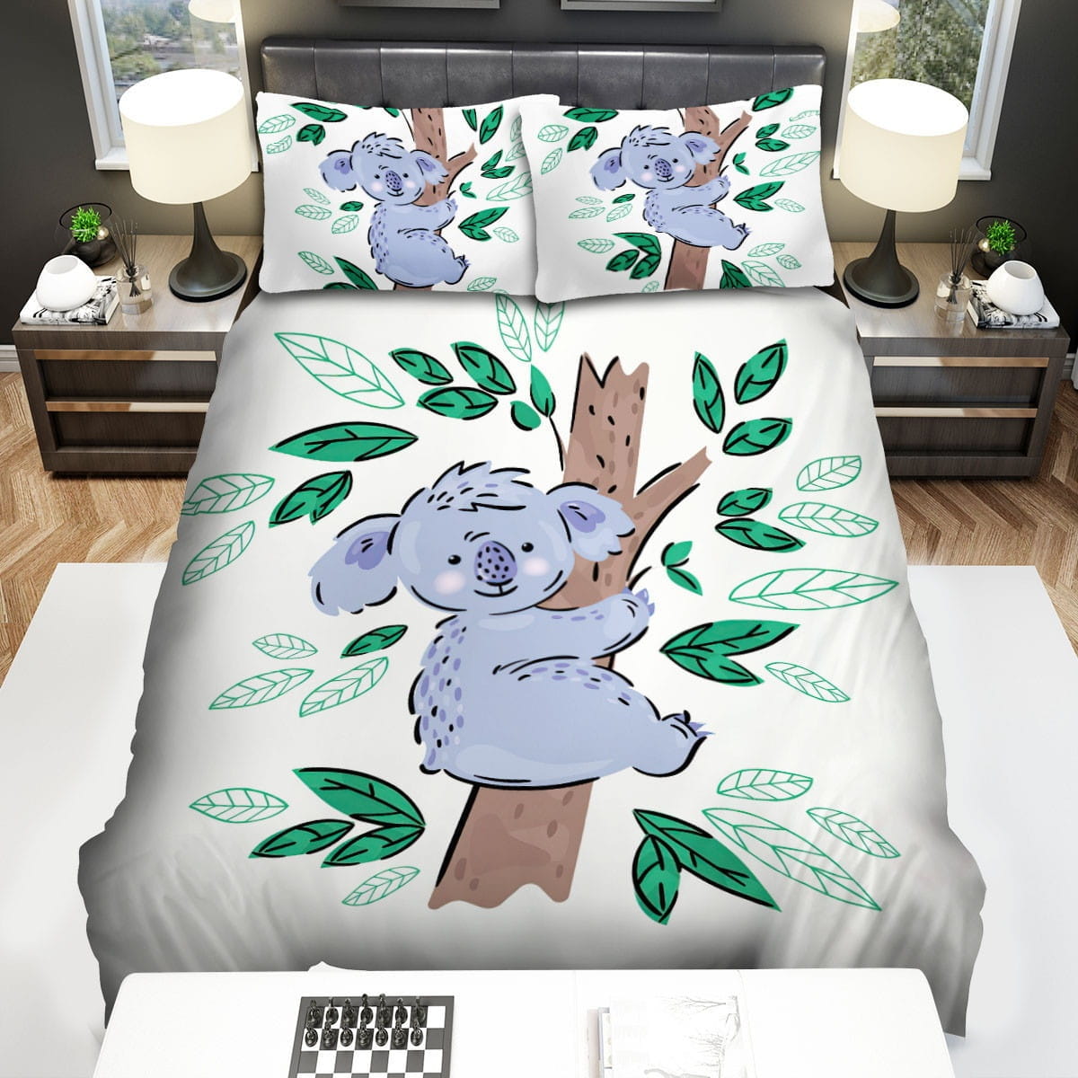 The Koala Smiling On A Tree Decorative Bedding Sets with Duvet Cover Flatsheet Pillowcases