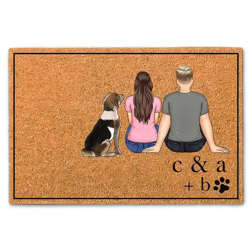 Minimal Style Couple With Pets Doormat