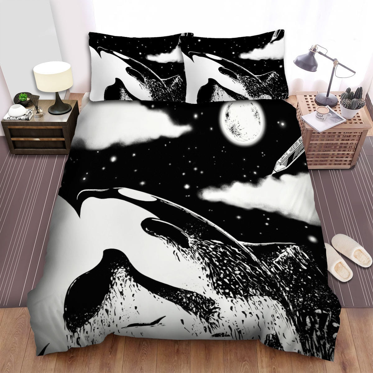 The Orca Monochrome Art Bedding Sets Duvet Cover Flatsheet Pillowcases Perfect Gift For Fans