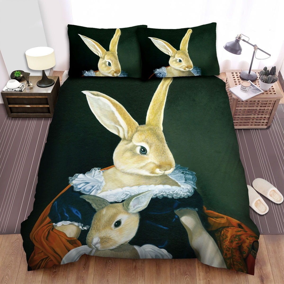 The Rabbit And Her Mom Decorative Bedding Sets with Duvet Cover Flatsheet Pillowcases