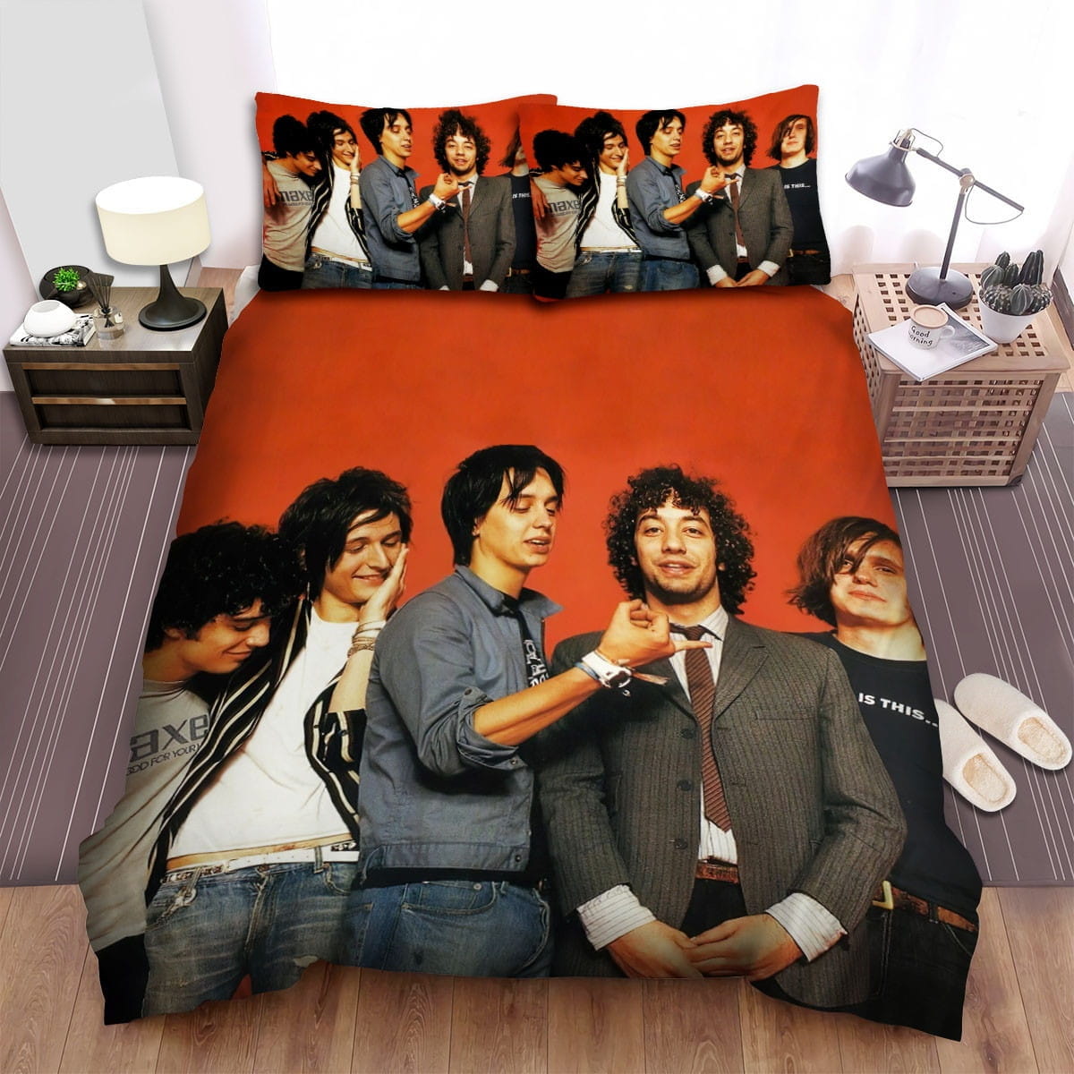 The Strokes Band Red Ground Bedding Sets Duvet Cover Flatsheet Gift For Christmas Thanksgiving Halloween