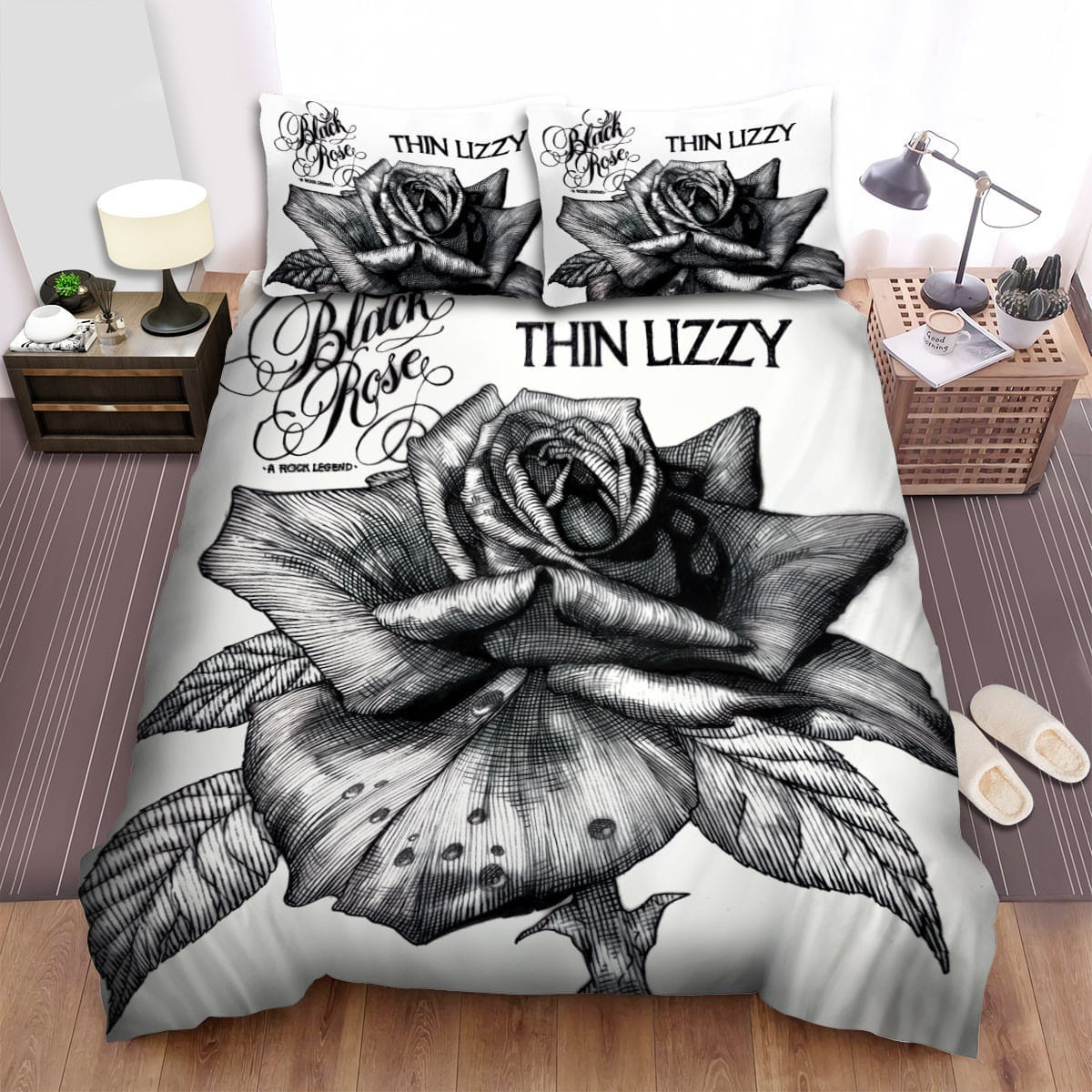 Thin Lizzy Band Black Rose Bedding Sets Duvet Cover Flatsheet Pillowcases Perfect Gift For Fans