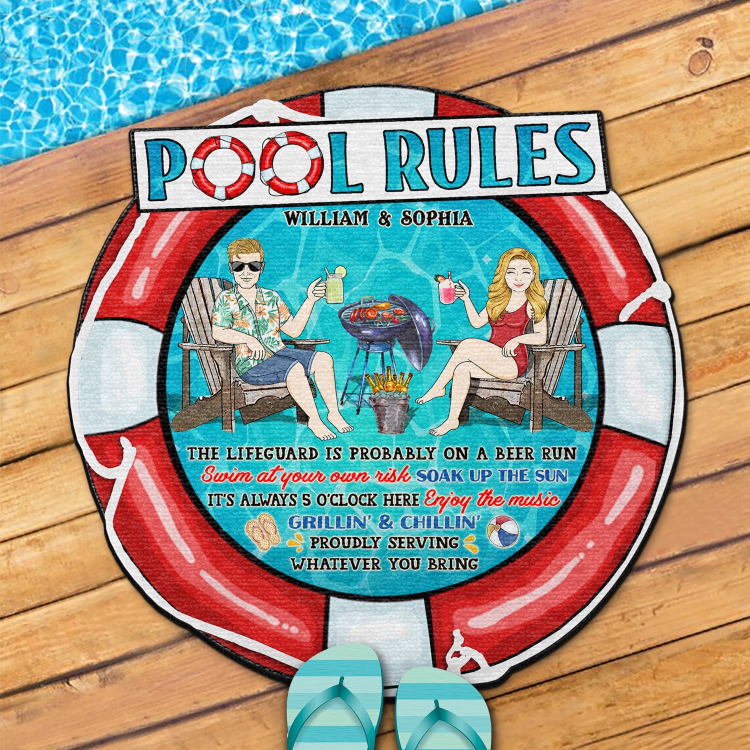 Pool Rules Swim At Your Own Risk Outdoor Decor For Couples, Swimming Pool Custom Shaped Doormat