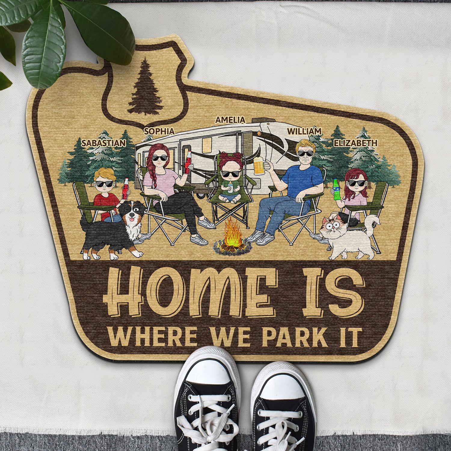 Home Is Where We Park It Gift For Camping Lovers, Dog Lovers, Cat Lovers, Family Custom Shaped Doormat