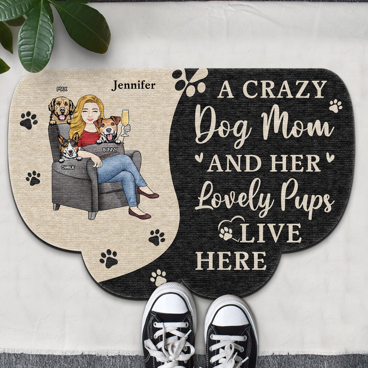Her Lovely Pups Gift For Dog Mom Custom Shaped Doormat
