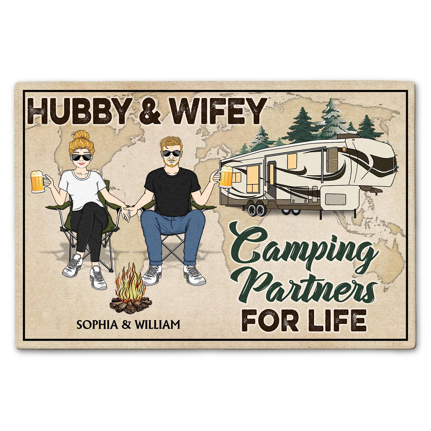 Hubby & Wifey Camping Partners For Life Gift For Couples, Camping Lovers Doormat