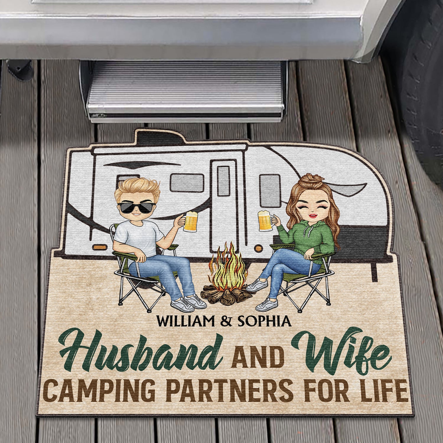 Husband And Wife Camping Partners For Life Gift For Camping Couples Custom Shaped Doormat