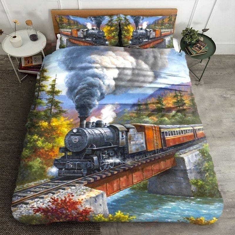 Train Bedding Sets Duvet Cover Flatsheet Gift For Wife Husband Besties